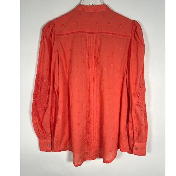 Sundance Tiffany Jo Lace Embroidered Button Down Shirt M Papaya Long Sleeve - Picture 3 of 8